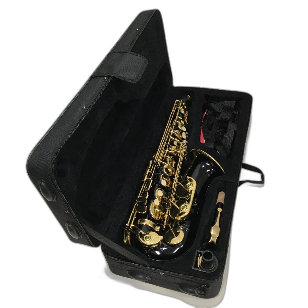 Eb Alto Saxaphone Black & Gold Floral Design With Accessories & Carry Case