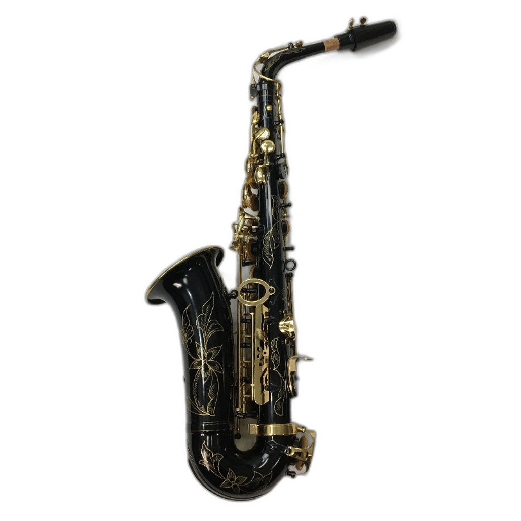 Eb Alto Saxaphone Black & Gold Floral Design With Accessories & Carry Case