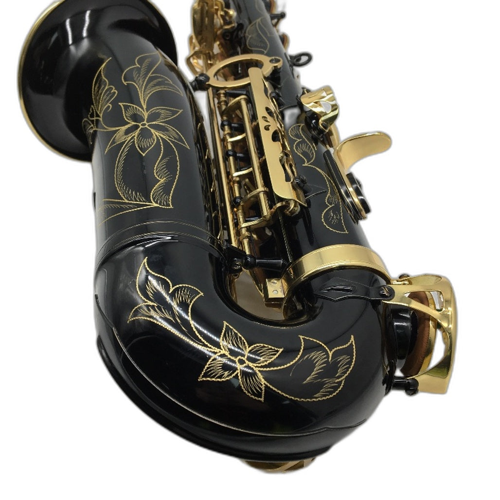 Eb Alto Saxaphone Black & Gold Floral Design With Accessories & Carry Case