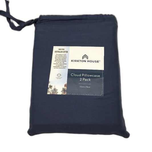 Kirkton House 2 Piece Navy Blue 400TC Cotton Cloud Pillowcases NEW