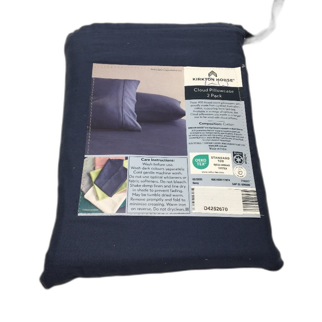 Kirkton House 2 Piece Navy Blue 400TC Cotton Cloud Pillowcases NEW