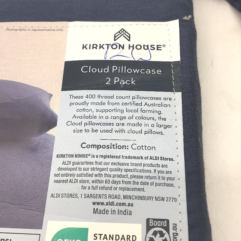Kirkton House 2 Piece Navy Blue 400TC Cotton Cloud Pillowcases NEW