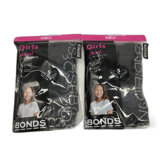 Bonds 2 x 5pk Soft Cotton Bikini Black Classic Underwear Girls Size 4-6 NEW