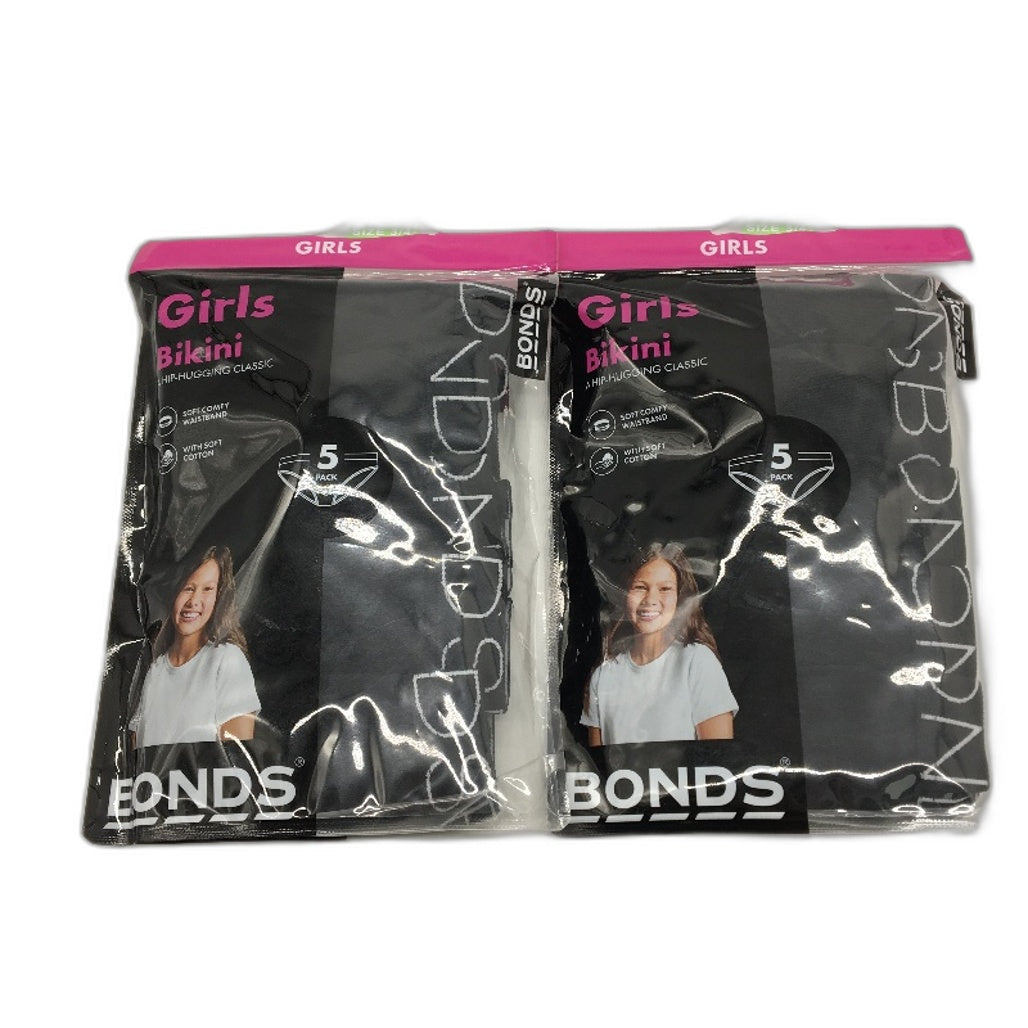 Bonds 2 x 5pk Soft Cotton Bikini Black Classic Underwear Girls Size 3-4 NEW