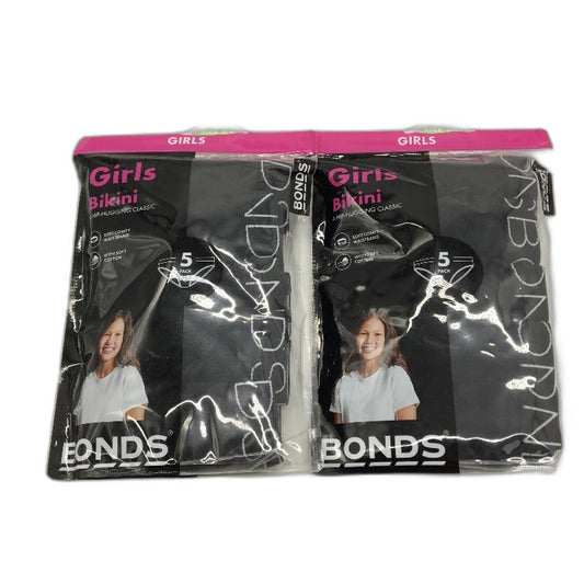 Bonds 2 x 5pk Soft Cotton Bikini Black Classic Underwear Girls Size 3-4 NEW