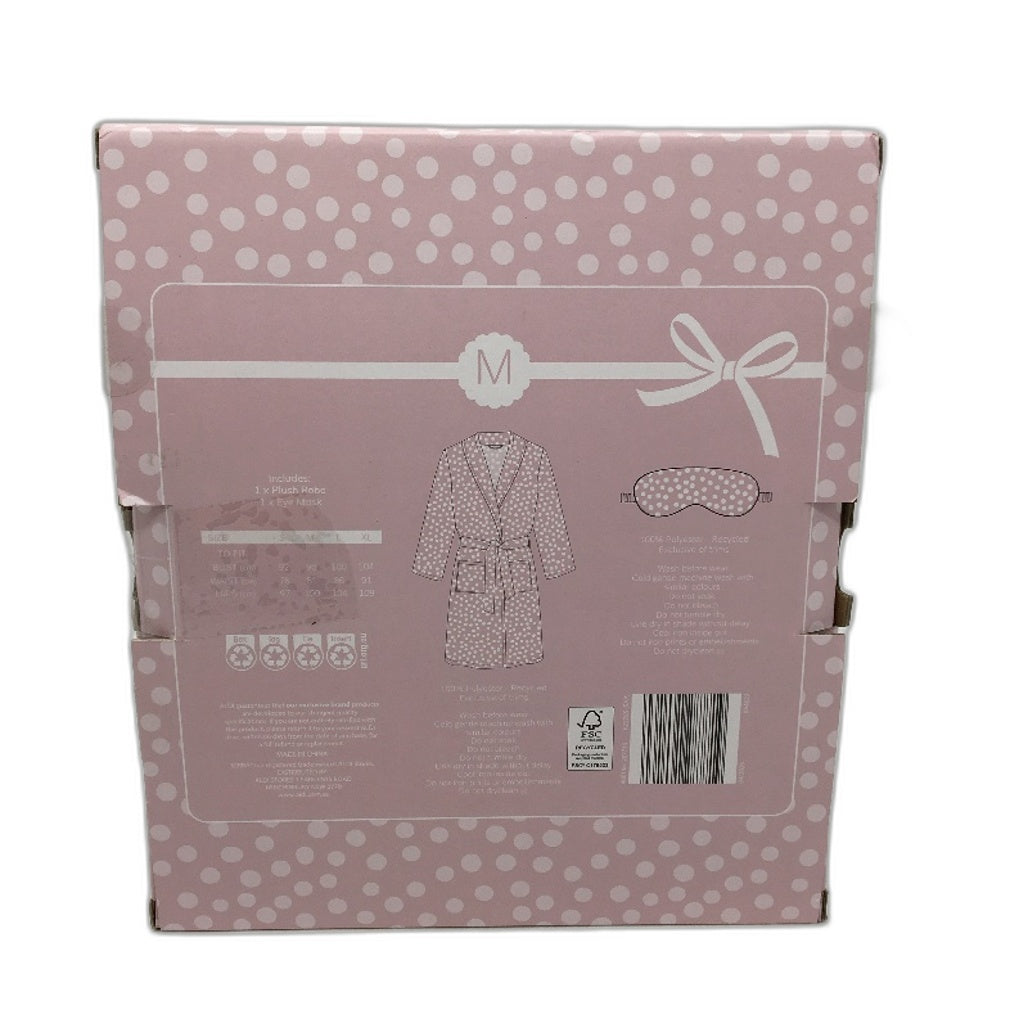 Serra Pink Tone White Dotted Soft Plush Robe & Eye Mask Set Ladies Size M NEW