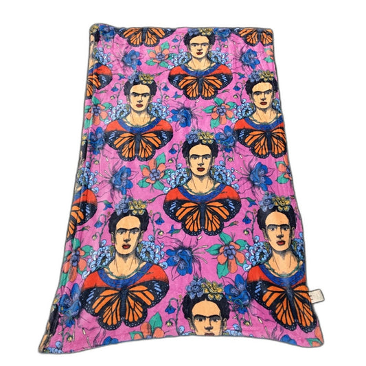 Frida Kahlo Butterfly Blue & Pink Print Fleece Throw Blanket 1m x 1.5m NEW