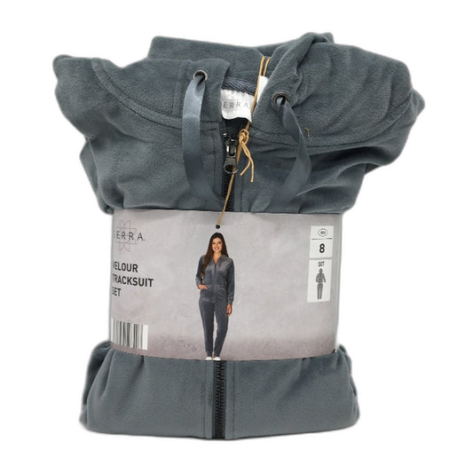 Serra Soft Velour Long Sleeve Grey Hooded Tracksuit Set Ladies Size 8 NEW