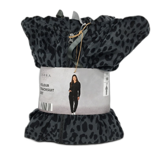 Serra Soft Velour Grey Animal Print Hooded Tracksuit Set Ladies Size 18 NEW