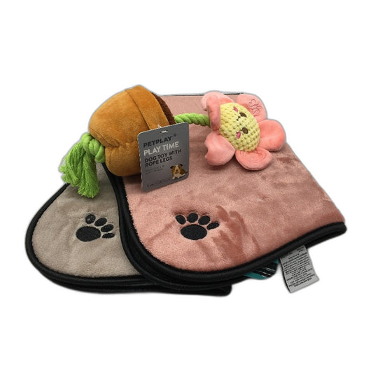 Petplay 2 Pack Washable Memory Foam Small Mat Pink Beige & Flower Pet Toy NEW