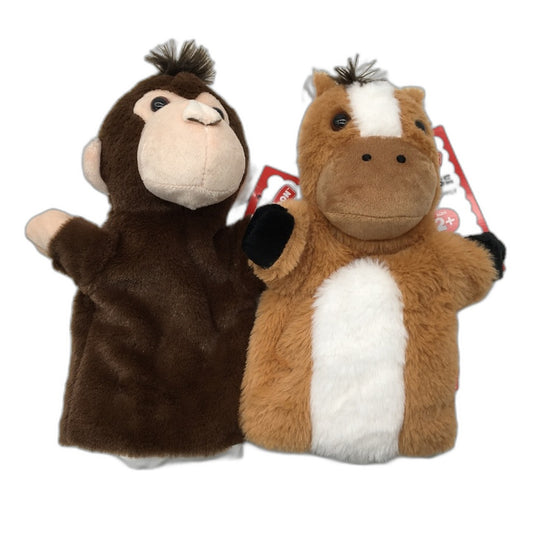 Findon 2 Pack Horse & Monkey Soft Fluffy Plush Hand Puppet Toy Kids Age 2+ NEW