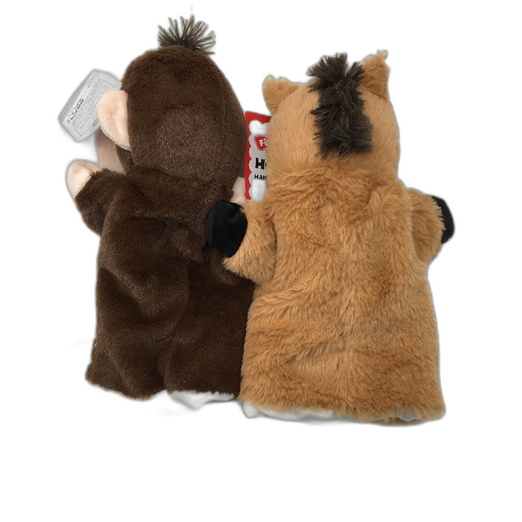 Findon 2 Pack Horse & Monkey Soft Fluffy Plush Hand Puppet Toy Kids Age 2+ NEW