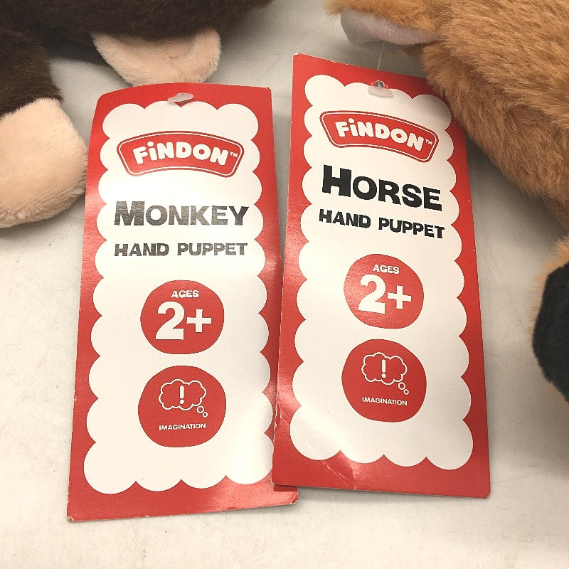 Findon 2 Pack Horse & Monkey Soft Fluffy Plush Hand Puppet Toy Kids Age 2+ NEW