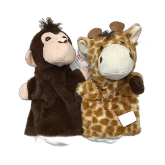 Findon 2 Pack Giraffe & Monkey Soft Fluffy Plush Hand Puppet Toy Kids Age 2+ NEW