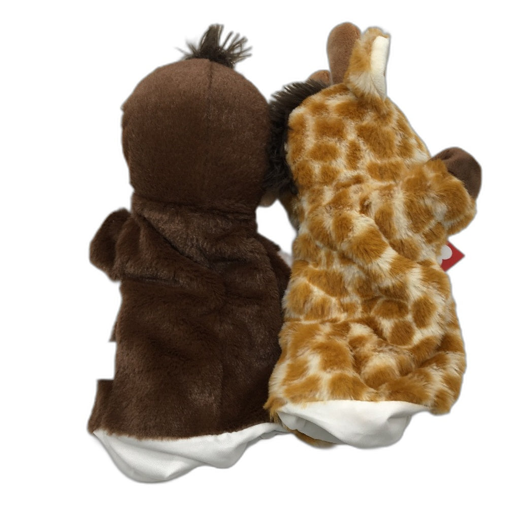 Findon 2 Pack Giraffe & Monkey Soft Fluffy Plush Hand Puppet Toy Kids Age 2+ NEW