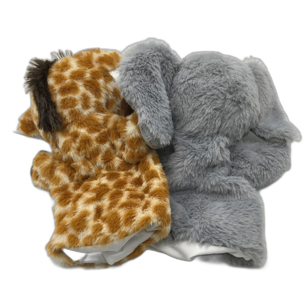 Findon 2 Pack Giraffe & Elephant Fluffy Plush Hand Puppet Toy Kids Age 2+ NEW