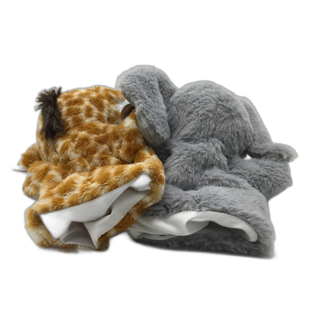 Findon 2 Pack Giraffe & Elephant Fluffy Plush Hand Puppet Toy Kids Age 2+ NEW