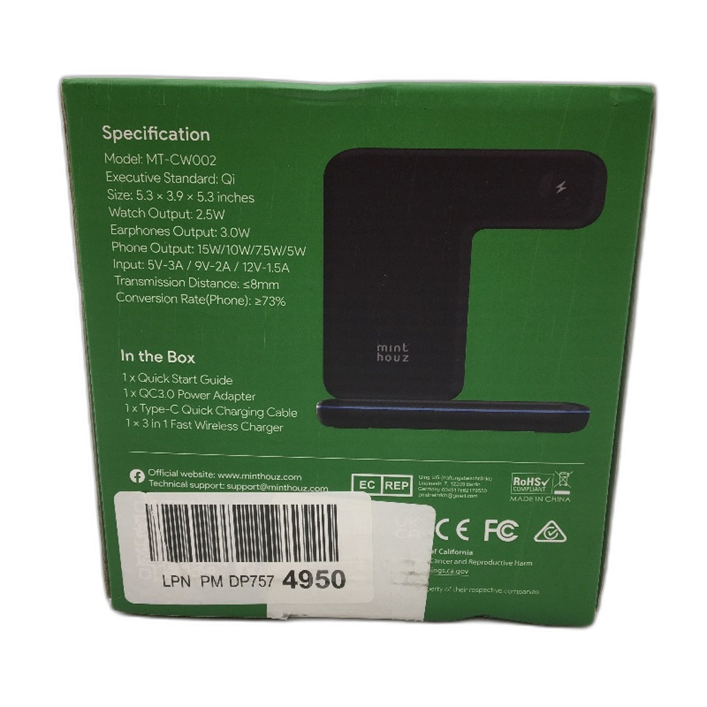 Minthouz 3 In 1 Wireless Charger With Adapter For Phone Watch Airpods MT-CW002