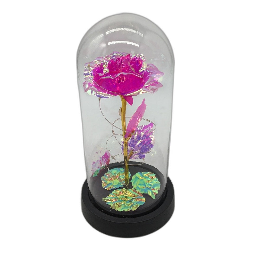Handmade Gift Of Love Romantic Rainbow Light Up Flower Eternal Rose In Glass NEW