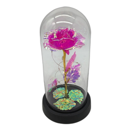 Handmade Gift Of Love Romantic Rainbow Light Up Flower Eternal Rose In Glass NEW