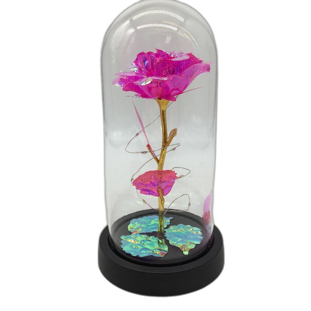 Handmade Gift Of Love Romantic Rainbow Light Up Flower Eternal Rose In Glass NEW