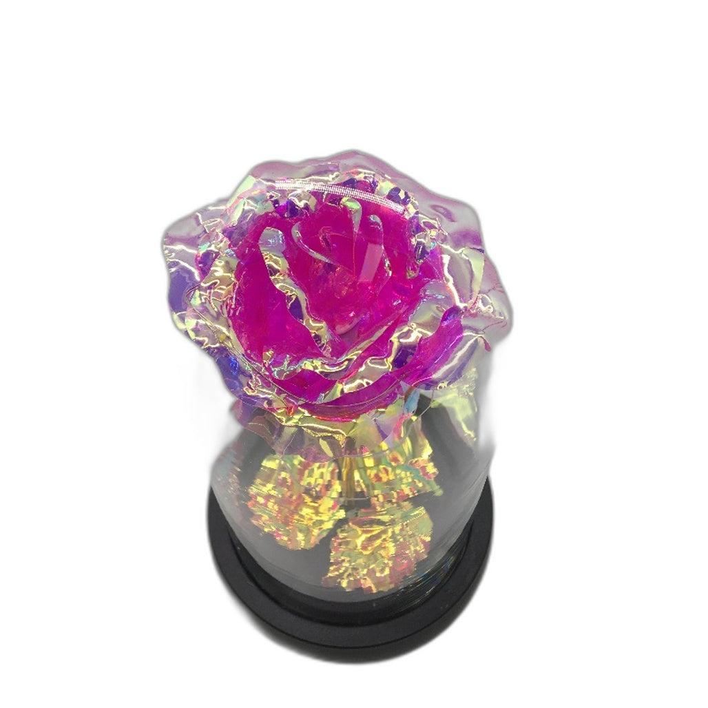 Handmade Gift Of Love Romantic Rainbow Light Up Flower Eternal Rose In Glass NEW