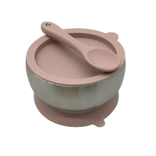 Beau Baby Stainless Steel Baby Bowl Silicone Spoon Suction Base & Air Tight Lid