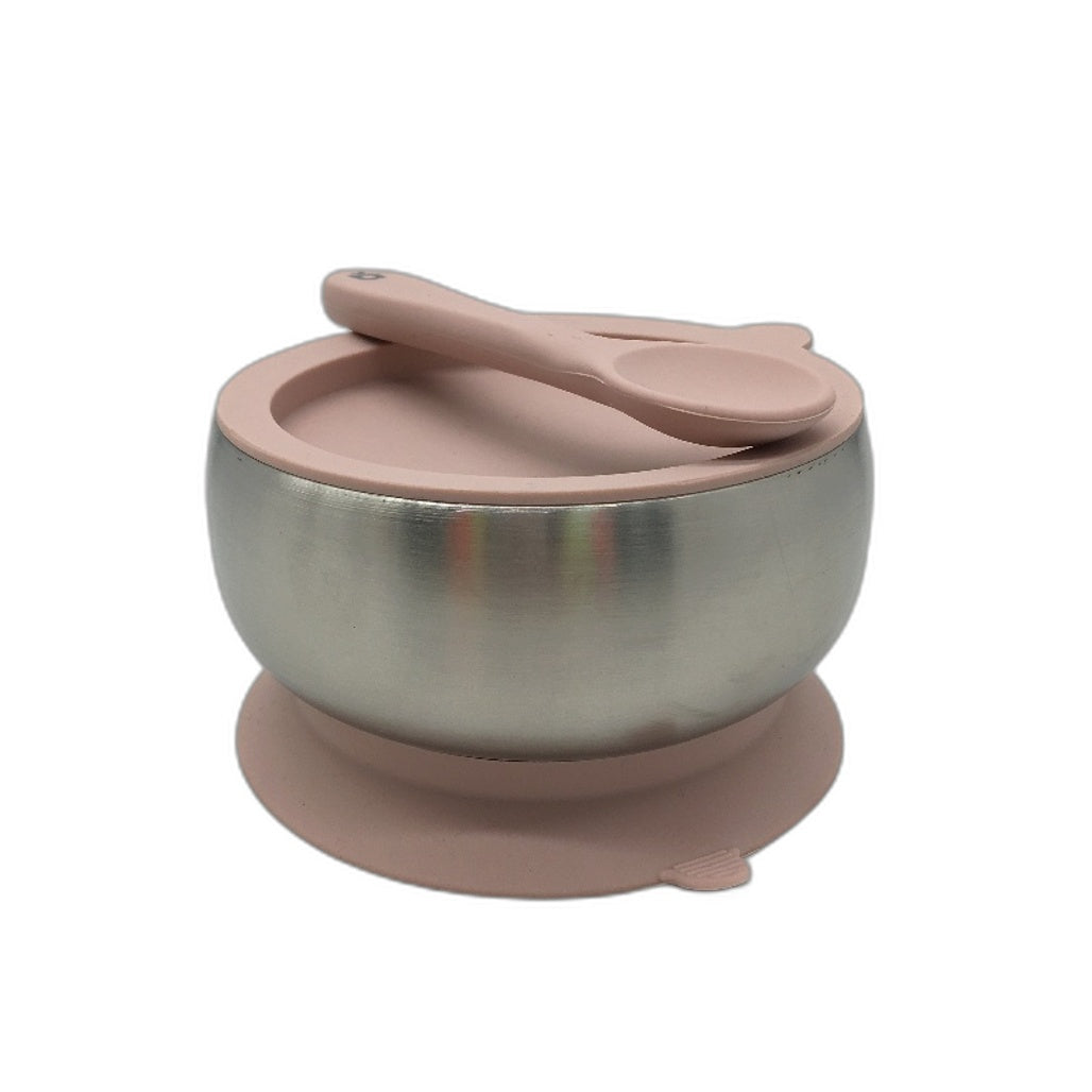 Beau Baby Stainless Steel Baby Bowl Silicone Spoon Suction Base & Air Tight Lid