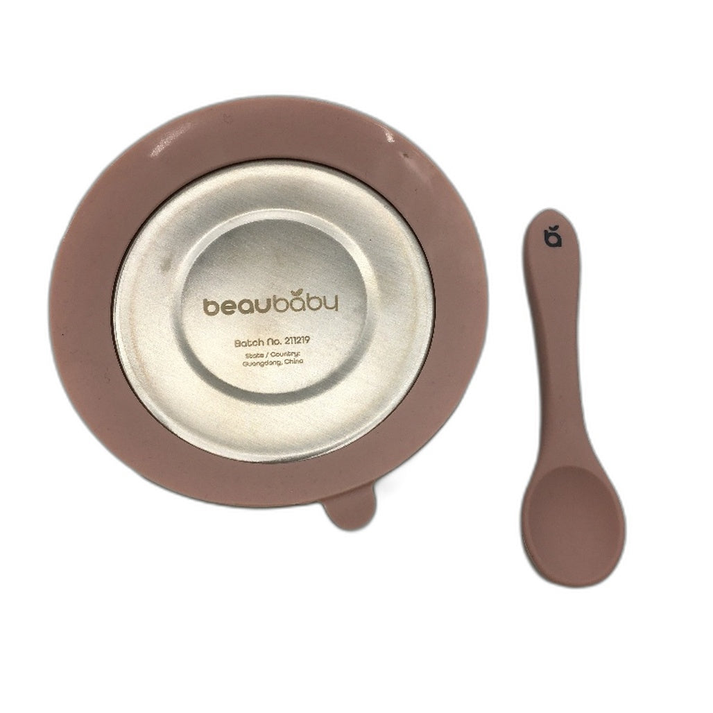 Beau Baby Stainless Steel Baby Bowl Silicone Spoon Suction Base & Air Tight Lid