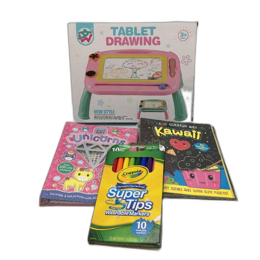 Kids Art Bundle Magnetic Drawing Tablet Scratch&Jewel Art 10 Pack Crayola Marker