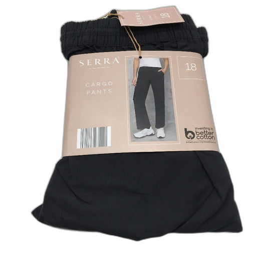 Serra Black Drawstring Cargo Pants Relaxed Leg Parachute Fabric Ladies Sz 18 NEW