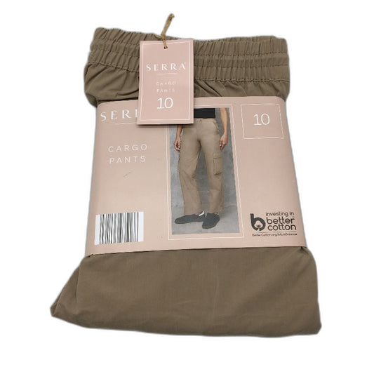 Serra Khaki Drawstring Cargo Pants Relaxed Leg Parachute Fabric Ladies Sz 10 NEW