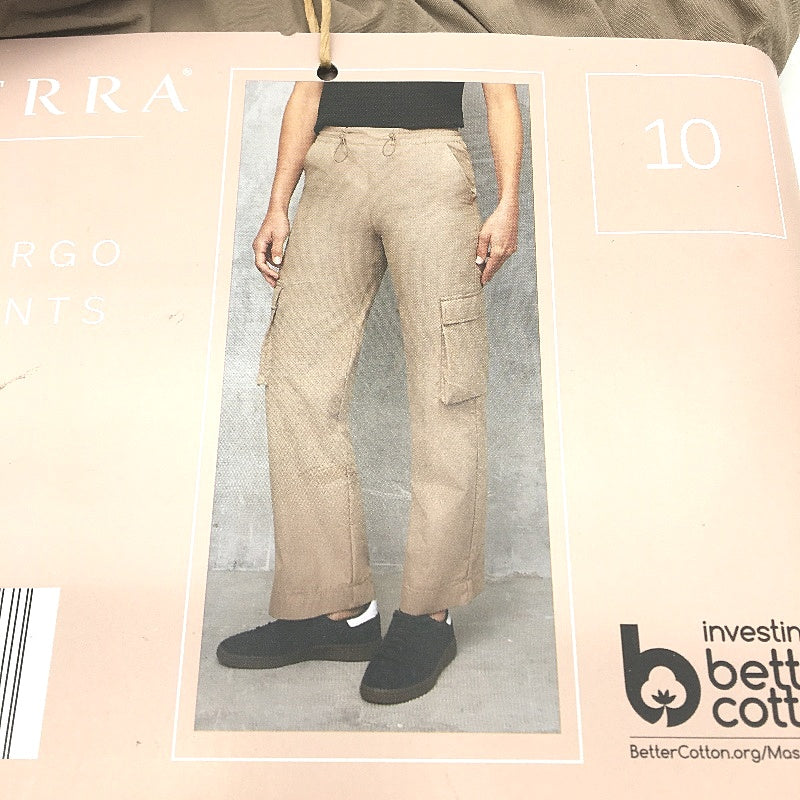 Serra Khaki Drawstring Cargo Pants Relaxed Leg Parachute Fabric Ladies Sz 10 NEW