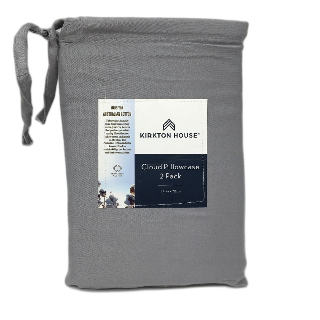 Kirkton House 2 Piece Silver Grey 400TC 100% Cotton Cloud Pillowcases NEW