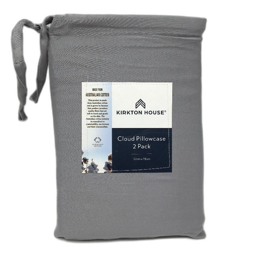 Kirkton House 2 Piece Silver Grey 400TC 100% Cotton Cloud Pillowcases NEW