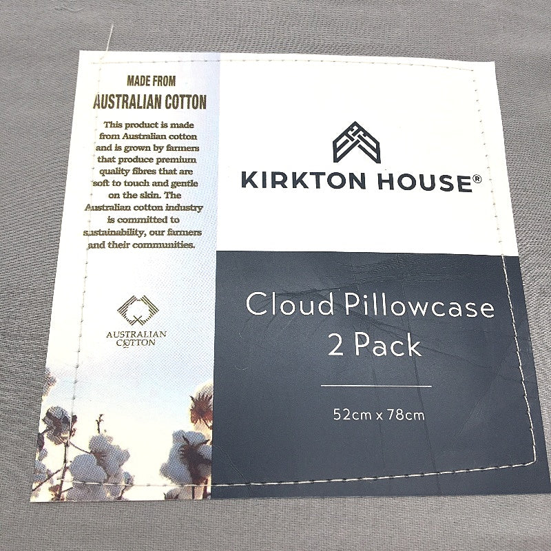 Kirkton House 2 Piece Silver Grey 400TC 100% Cotton Cloud Pillowcases NEW