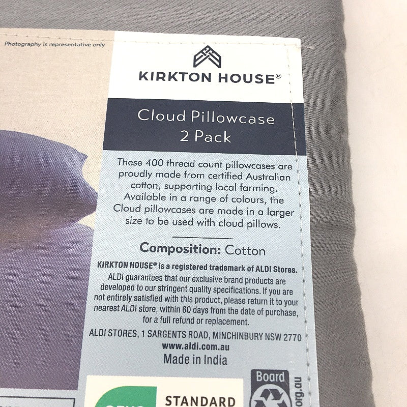 Kirkton House 2 Piece Silver Grey 400TC 100% Cotton Cloud Pillowcases NEW