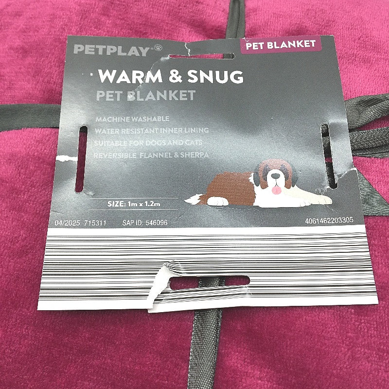 Petplay Sherpa & Flannel Reversible Pet Blanket 100 x 120cm & Rope Pet Toy NEW