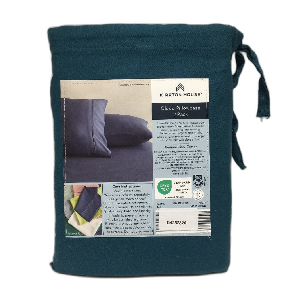 Kirkton House 2 Piece Teal Green 400TC Cotton Cloud Pillowcases NEW