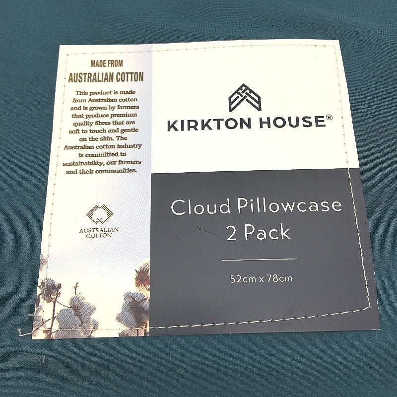 Kirkton House 2 Piece Teal Green 400TC Cotton Cloud Pillowcases NEW
