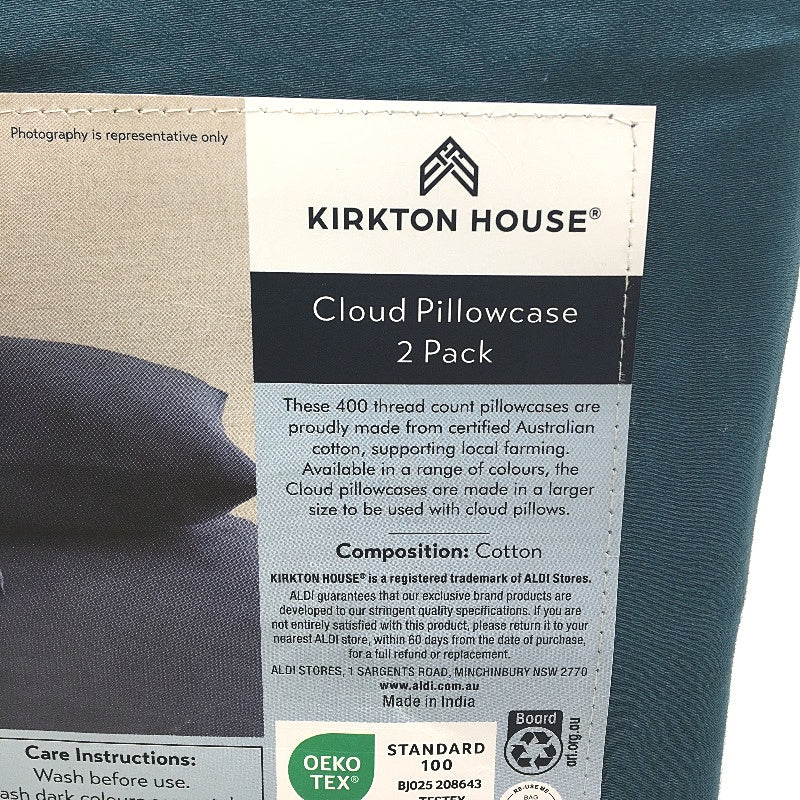 Kirkton House 2 Piece Teal Green 400TC Cotton Cloud Pillowcases NEW