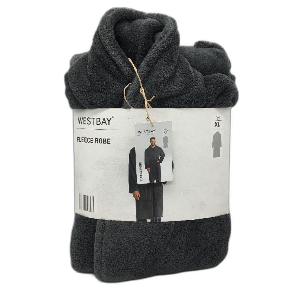 Westbay Soft Plush Grey Waist Tie Up Coral Fleece Robe Mens Size XL NEW