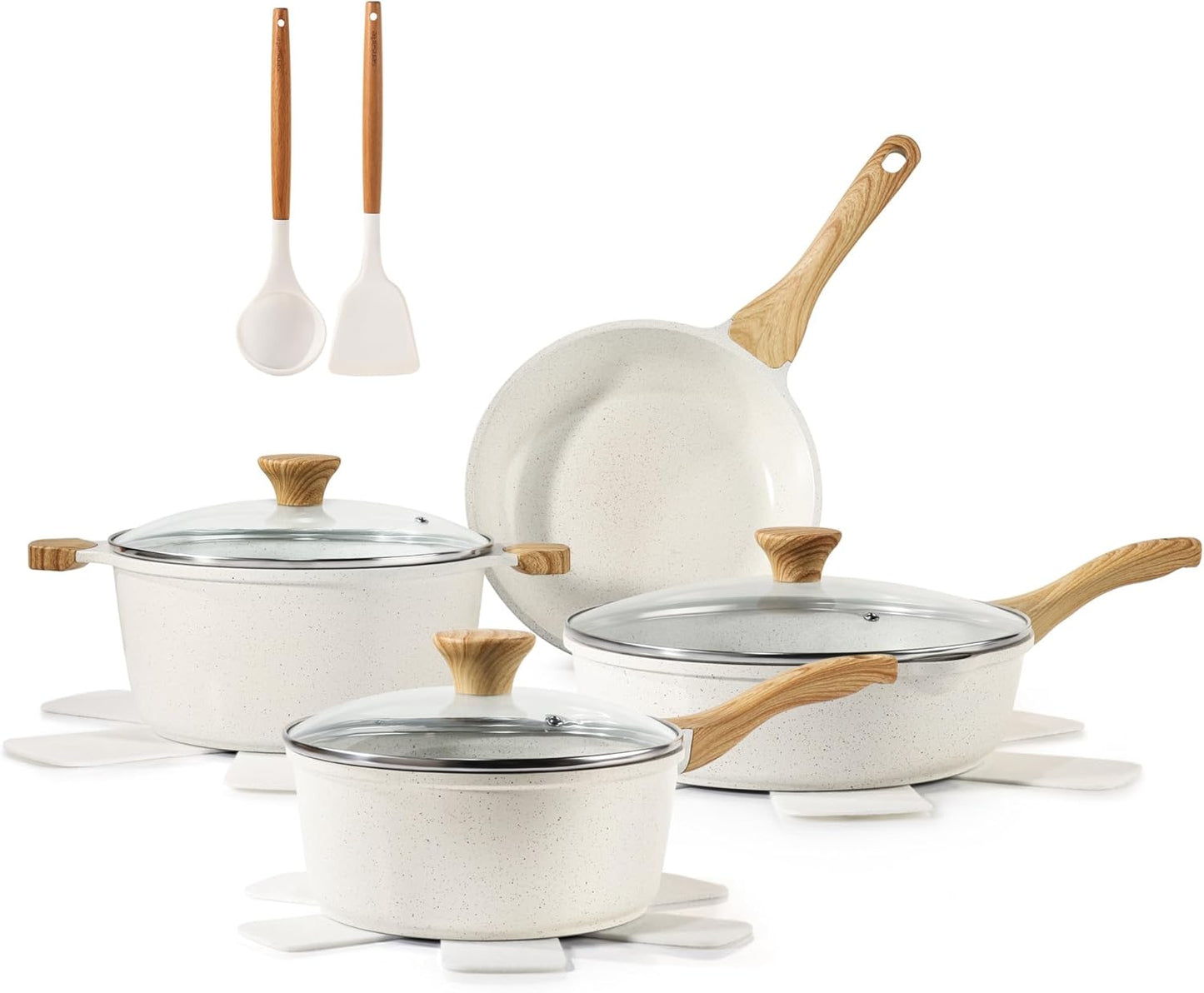 Sensarte Non Stick Ceramic Cookware 13Pce Set All Hobs White PFAA PFOA Free NEW