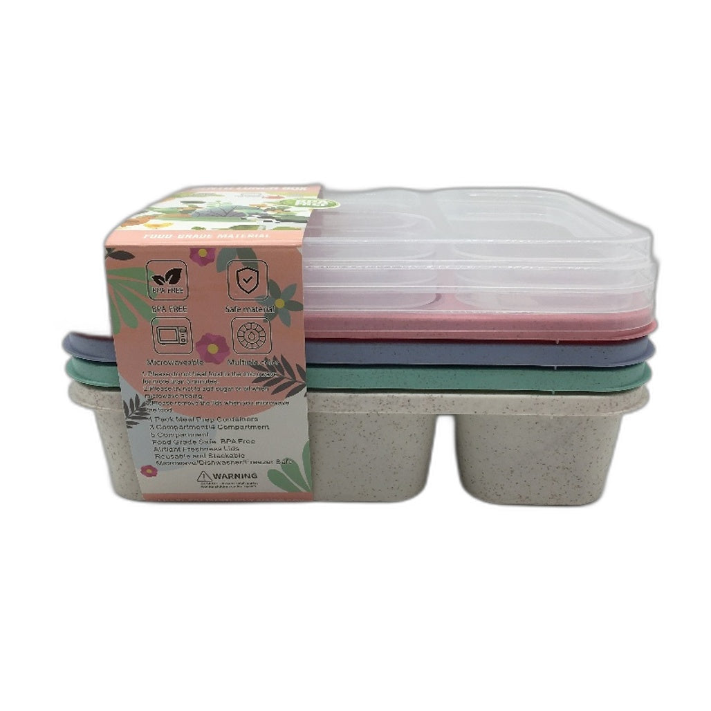Multi-Compartment BPA Free Microwave Safe Bento Lunch Box 4Pack Set NEW