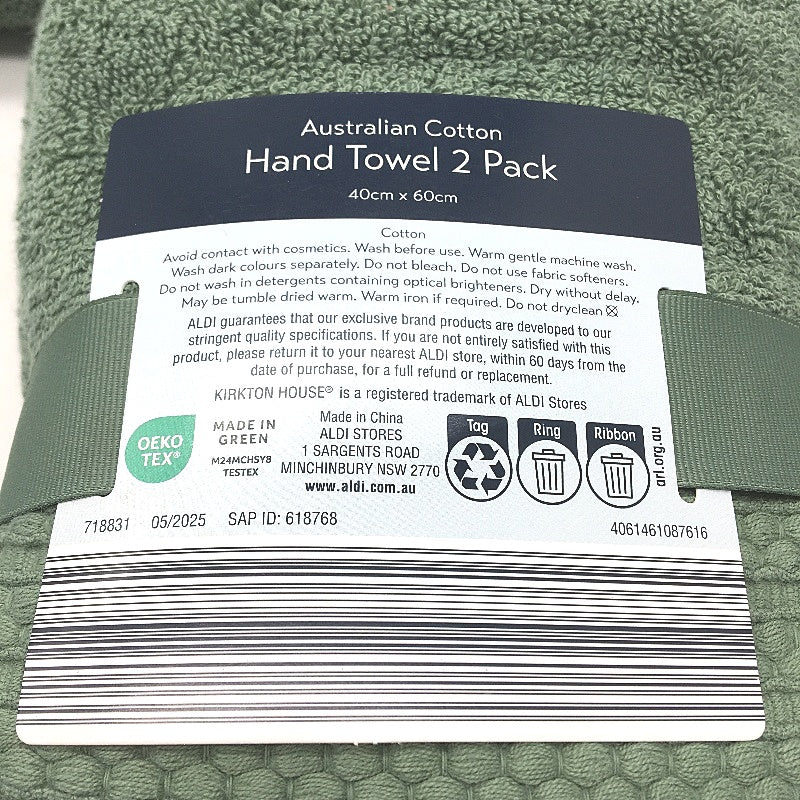 Kirkton House 3pc Sage Green Australian Cotton Hand Towels NEW