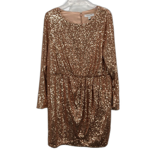 Forever New Rose Gold Sequin Long Sleeve Flowy Mini Dress Ladies Size AU 18 NEW