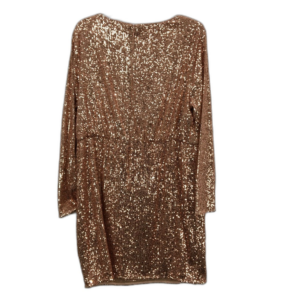 Forever New Rose Gold Sequin Long Sleeve Flowy Mini Dress Ladies Size AU 18 NEW