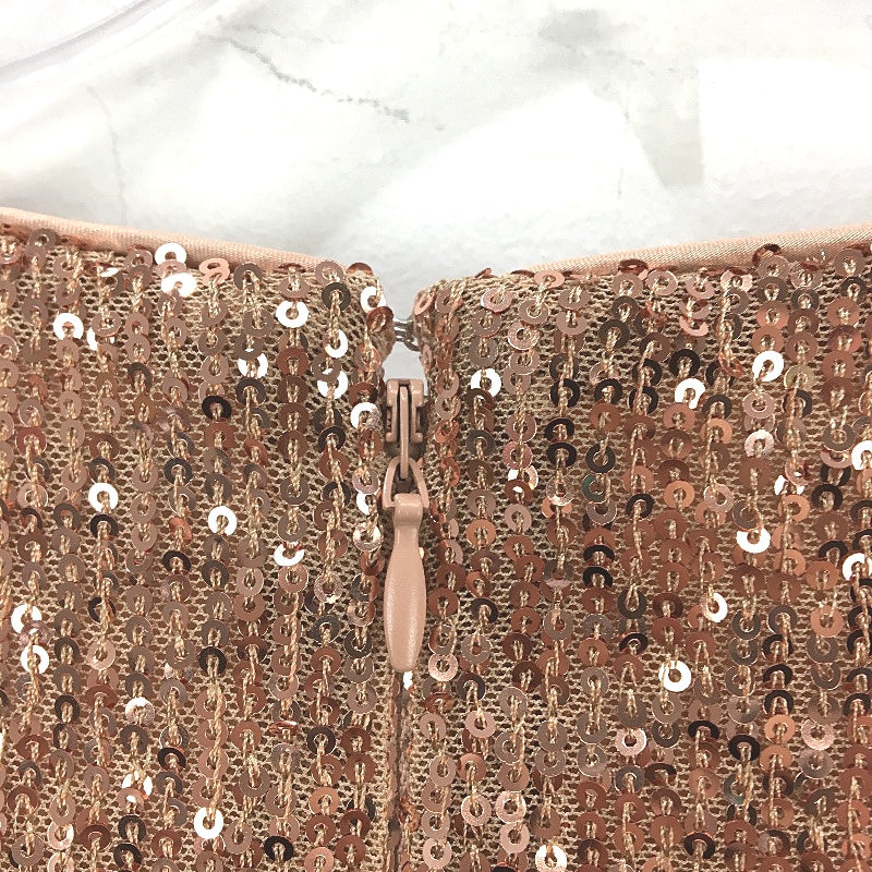 Forever New Rose Gold Sequin Long Sleeve Flowy Mini Dress Ladies Size AU 18 NEW