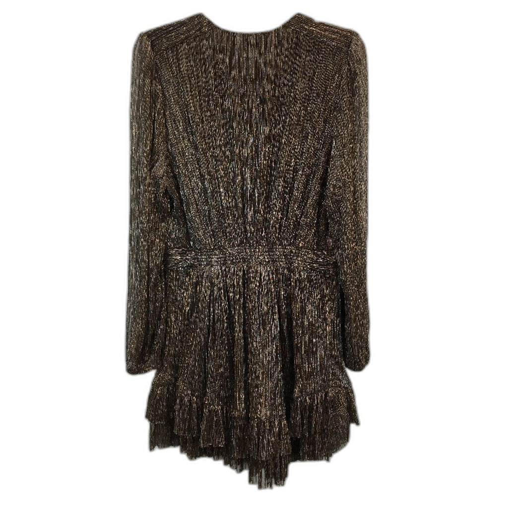 Forever New Brown Sparkly Long Sleeve Flowy Mini Dress Ladies Size AU 16 NEW