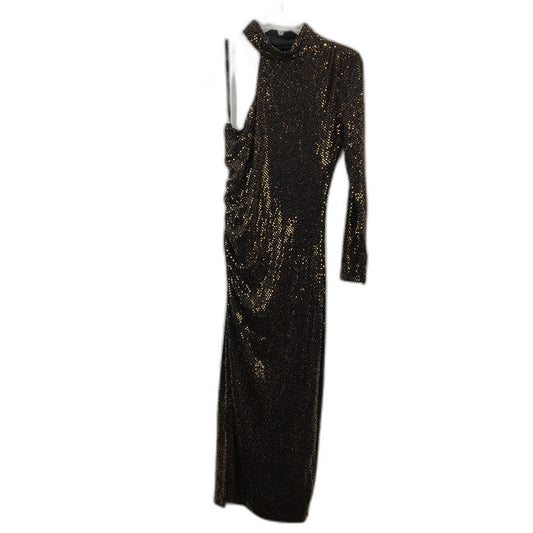 Forever New Black & Gold Long Sleeve One-Shoulder Midi Dress Ladies Size AU 12